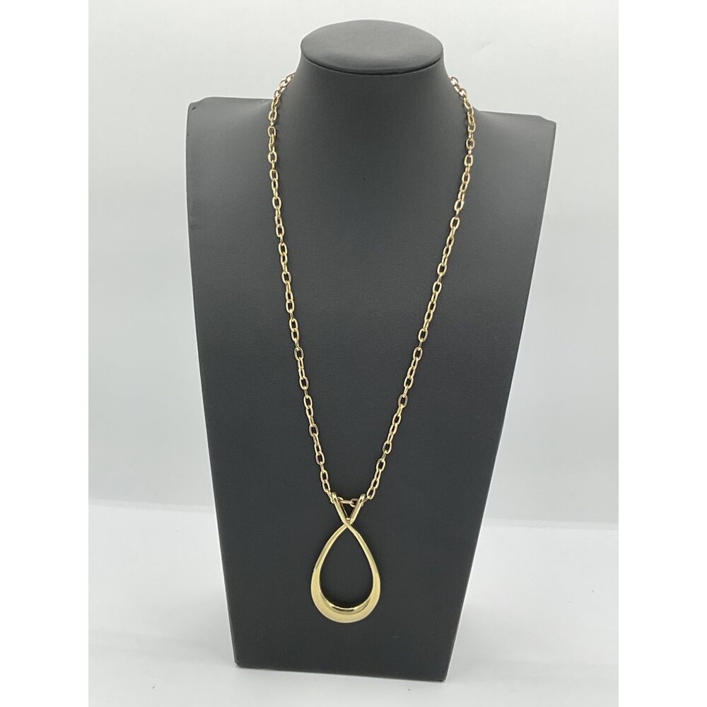 Vintage Gold Statement Necklace Large Open Teardrop Wishbone Pendant 80s 90s